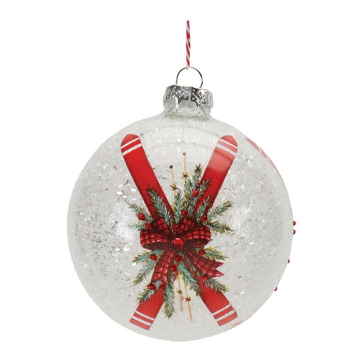 Melrose Frosted Glass Ski Ball Ornament, Set of 6, Red/White - 90602DS