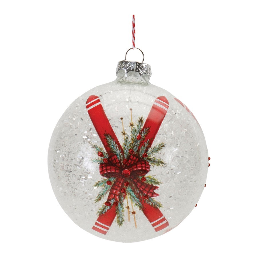Melrose Frosted Glass Ski Ball Ornament, Set of 6, Red/White - 90602DS