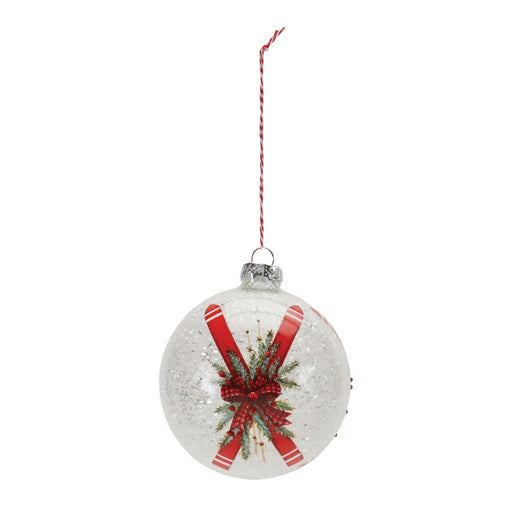 Melrose Frosted Glass Ski Ball Ornament, Set of 6, Red/White