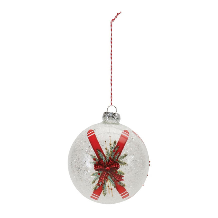 Melrose Frosted Glass Ski Ball Ornament, Set of 6, Red/White