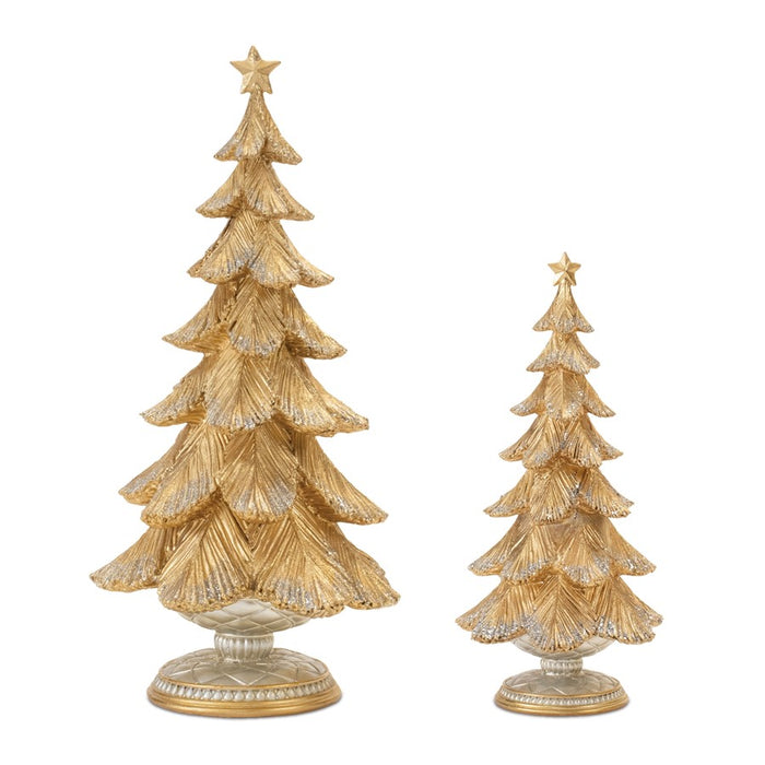 Melrose International Glittered Pine Tree on Pedestal, Set of 2, Gold - 90618DS