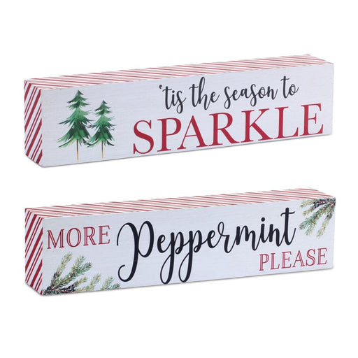Melrose Holiday Peppermint Sentiment Sign, Set of 2, Red/White - 90628DS