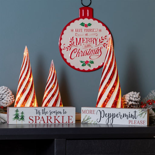 Melrose Holiday Peppermint Sentiment Sign, Set of 2, Red/White