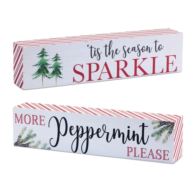 Melrose Holiday Peppermint Sentiment Sign, Set of 2, Red/White