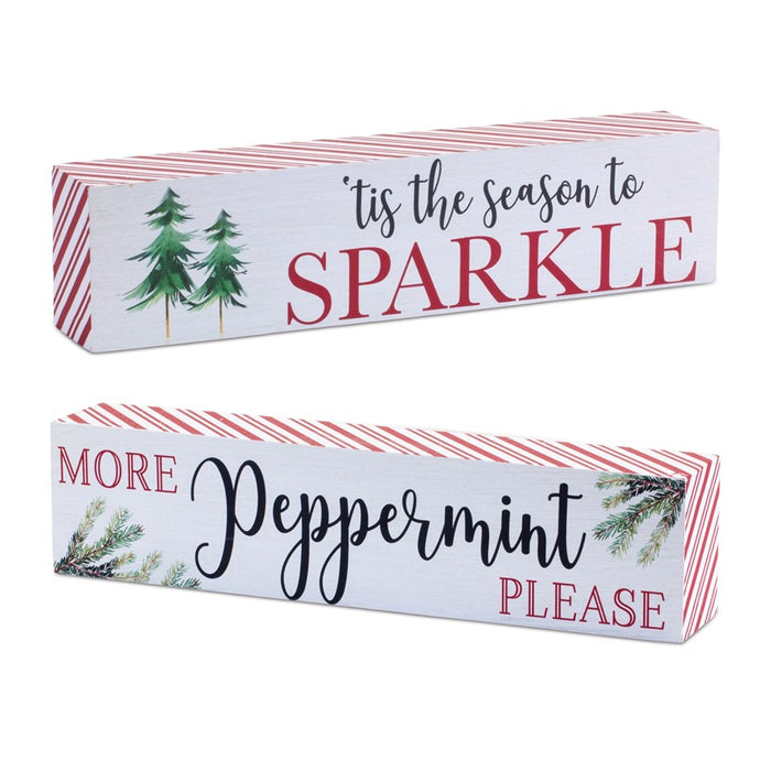 Melrose Holiday Peppermint Sentiment Sign, Set of 2, Red/White