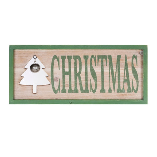 Melrose Int. Framed Christmas Bell Sign 18"L, Green/Brown - 90629DS
