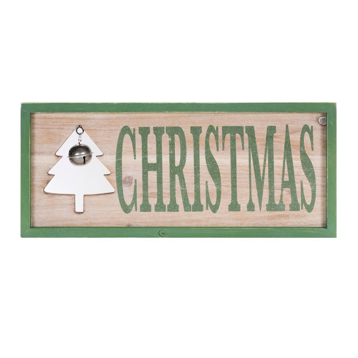 Melrose Int. Framed Christmas Bell Sign 18"L, Green/Brown - 90629DS