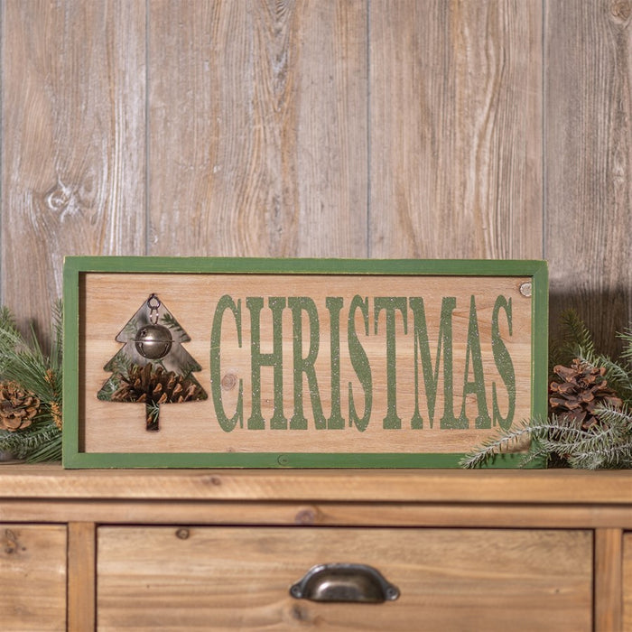 Melrose Int. Framed Christmas Bell Sign 18"L, Green/Brown