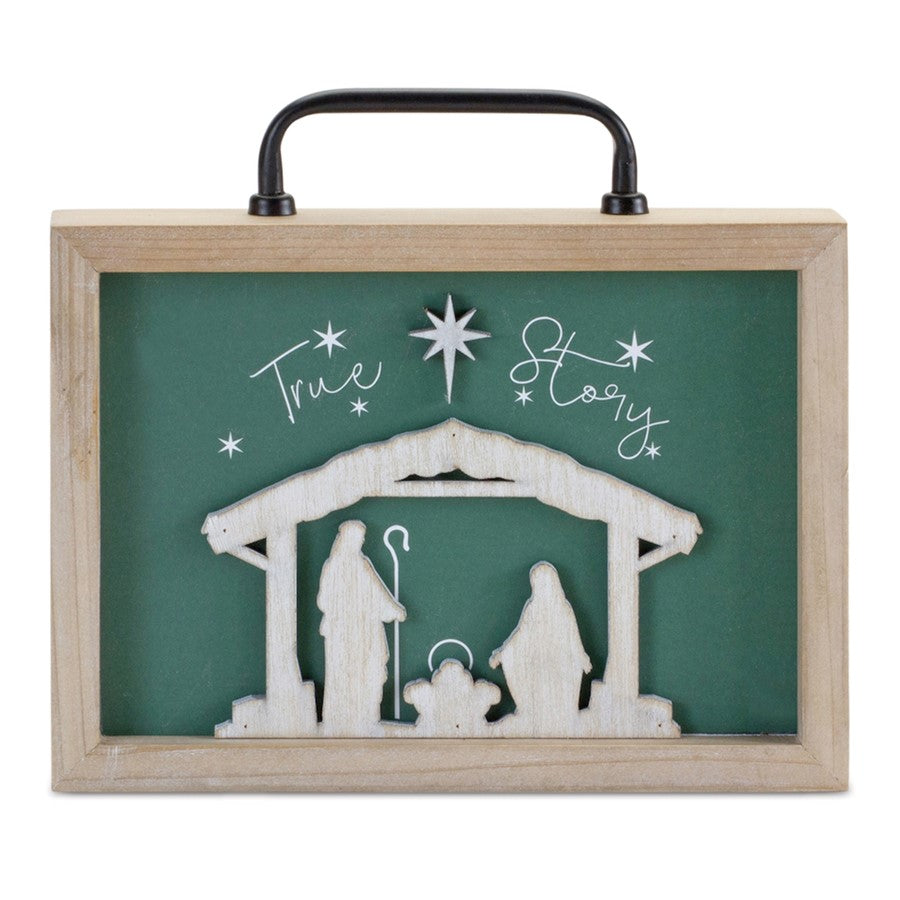 Melrose Wood "True Story" Nativity Plaque/Handle 9.5"L, Green/White/Be - 90631DS