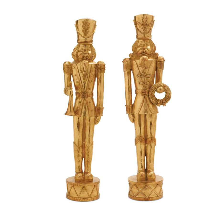Melrose International Gold Holiday Nutcracker Statue, Set of 2, Gold - 90646DS