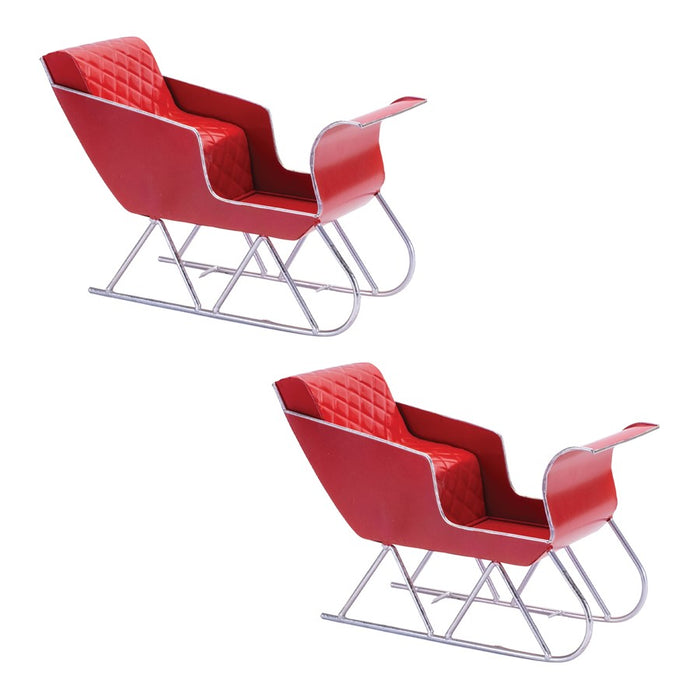Melrose Metal Holiday Sleigh Display, Set of 2, Red/Silver