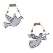 Melrose Wood Dove/Angel Sentiment Ornament, Set of 6, White/Brown - 90660DS