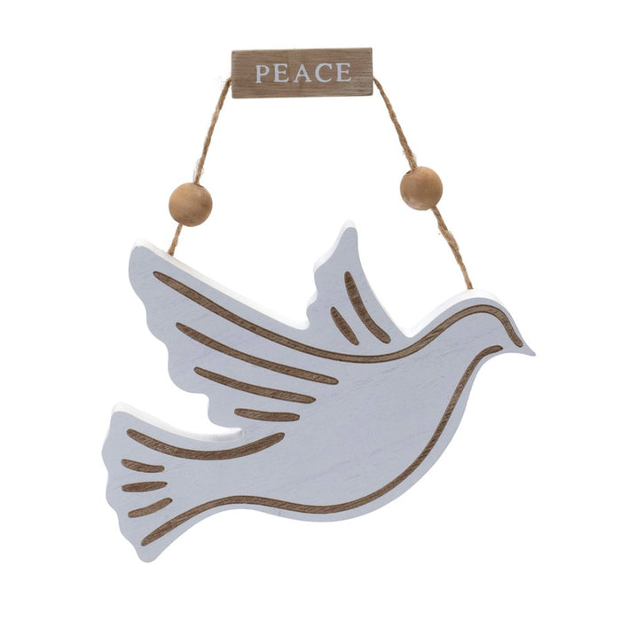 Melrose Wood Dove/Angel Sentiment Ornament, Set of 6, White/Brown