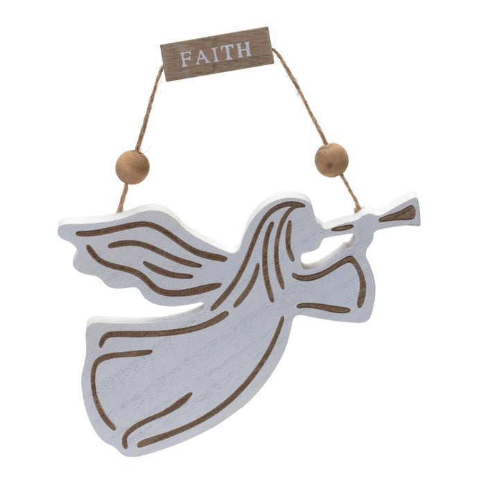 Melrose Wood Dove/Angel Sentiment Ornament, Set of 6, White/Brown
