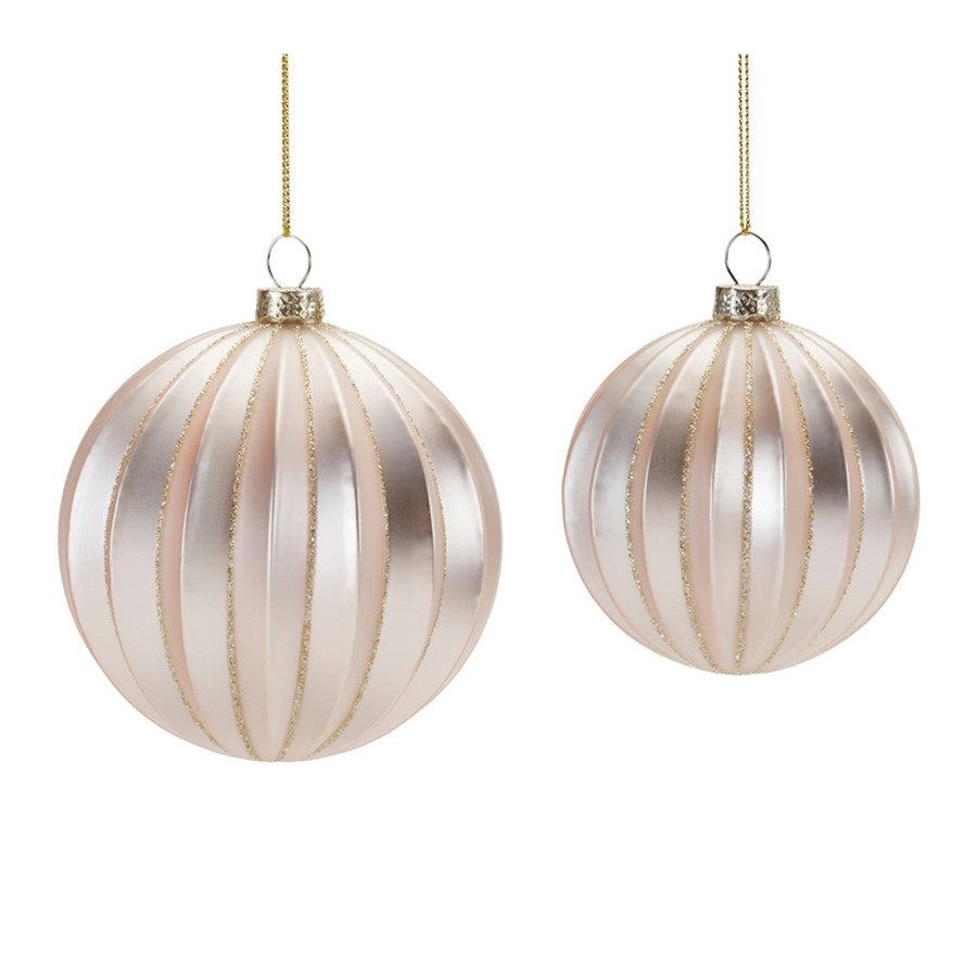 Melrose Metallic Ribbed Glass Ball Ornament, Set of 6, Silver - 90666DS