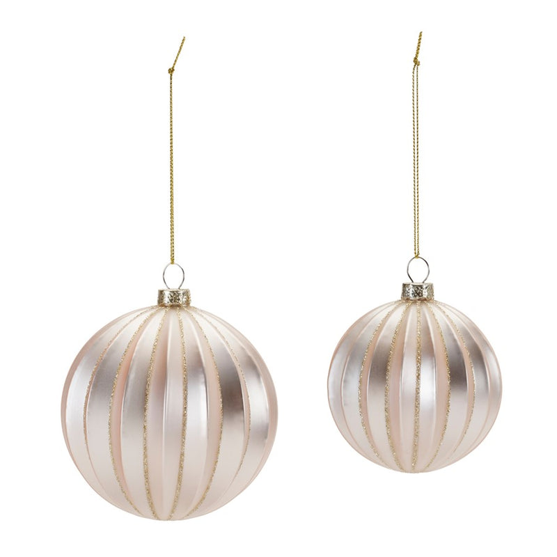 Melrose Metallic Ribbed Glass Ball Ornament, Set of 6, Silver