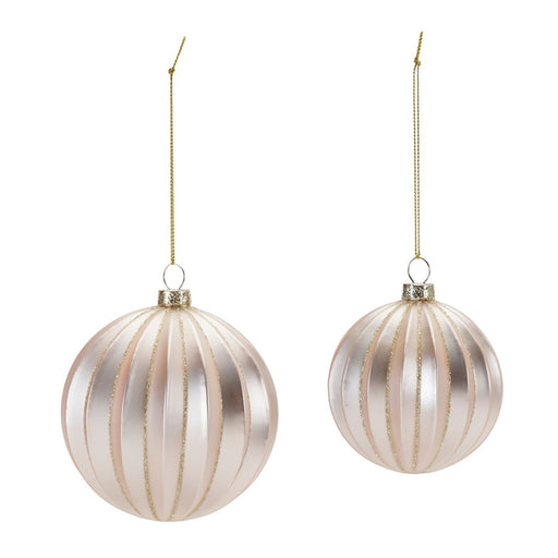 Melrose Metallic Ribbed Glass Ball Ornament, Set of 6, Silver
