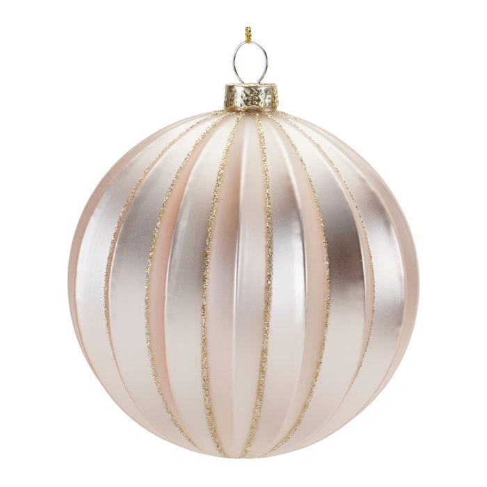 Melrose Metallic Ribbed Glass Ball Ornament, Set of 6, Silver