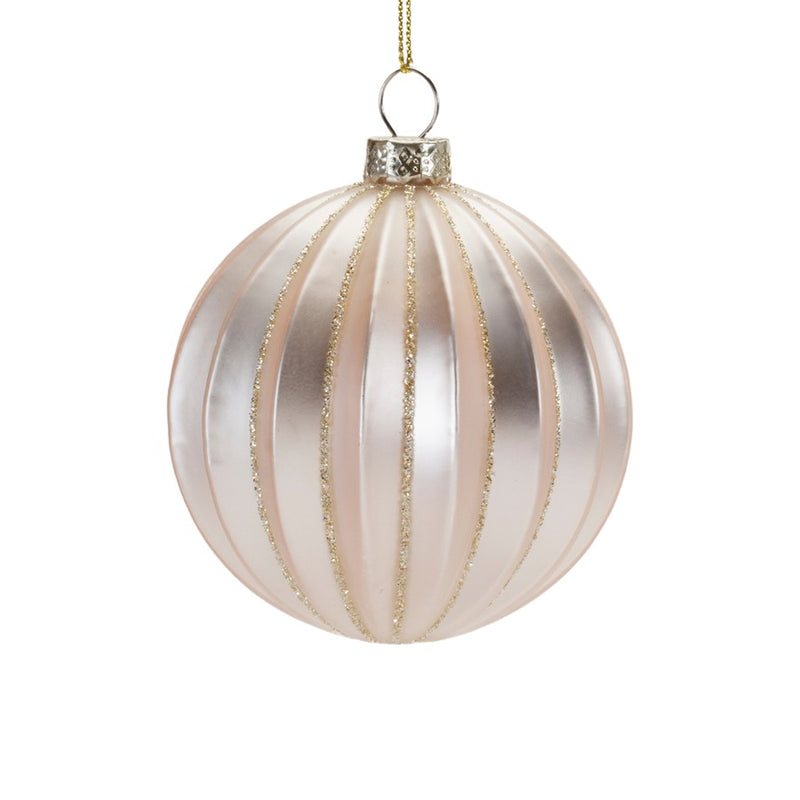 Melrose Metallic Ribbed Glass Ball Ornament, Set of 6, Silver