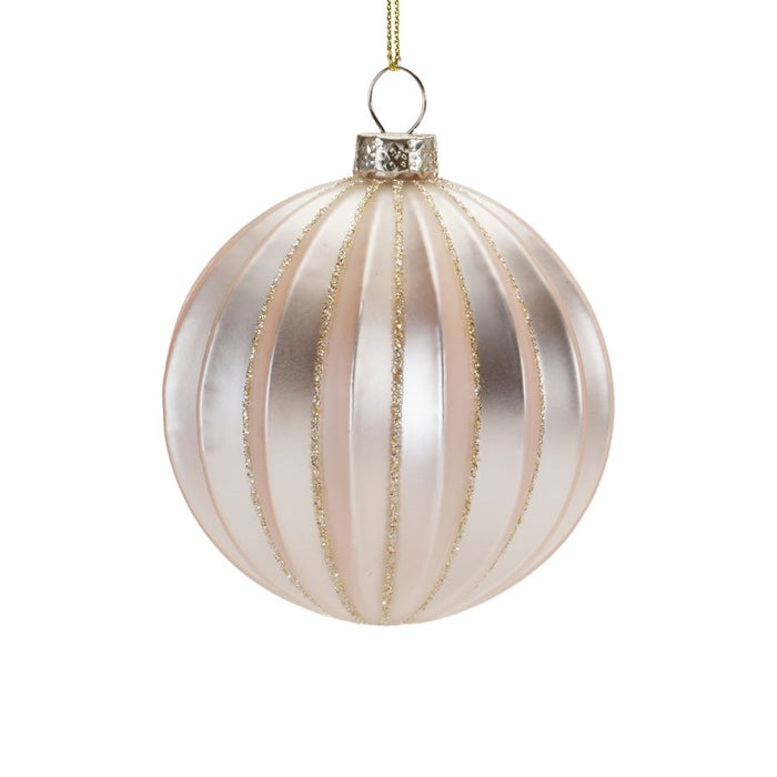 Melrose Metallic Ribbed Glass Ball Ornament, Set of 6, Silver