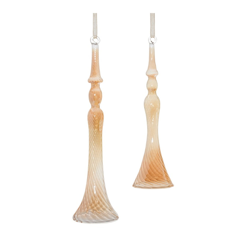 Melrose Amber Ombre Swirl Glass Drop Ornament, Set of 12, Orange/Beige - 90669DS