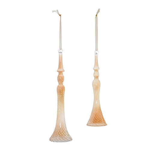 Melrose Amber Ombre Swirl Glass Drop Ornament, Set of 12, Orange/Beige