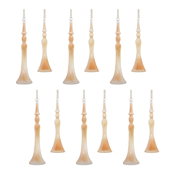 Melrose Amber Ombre Swirl Glass Drop Ornament, Set of 12, Orange/Beige