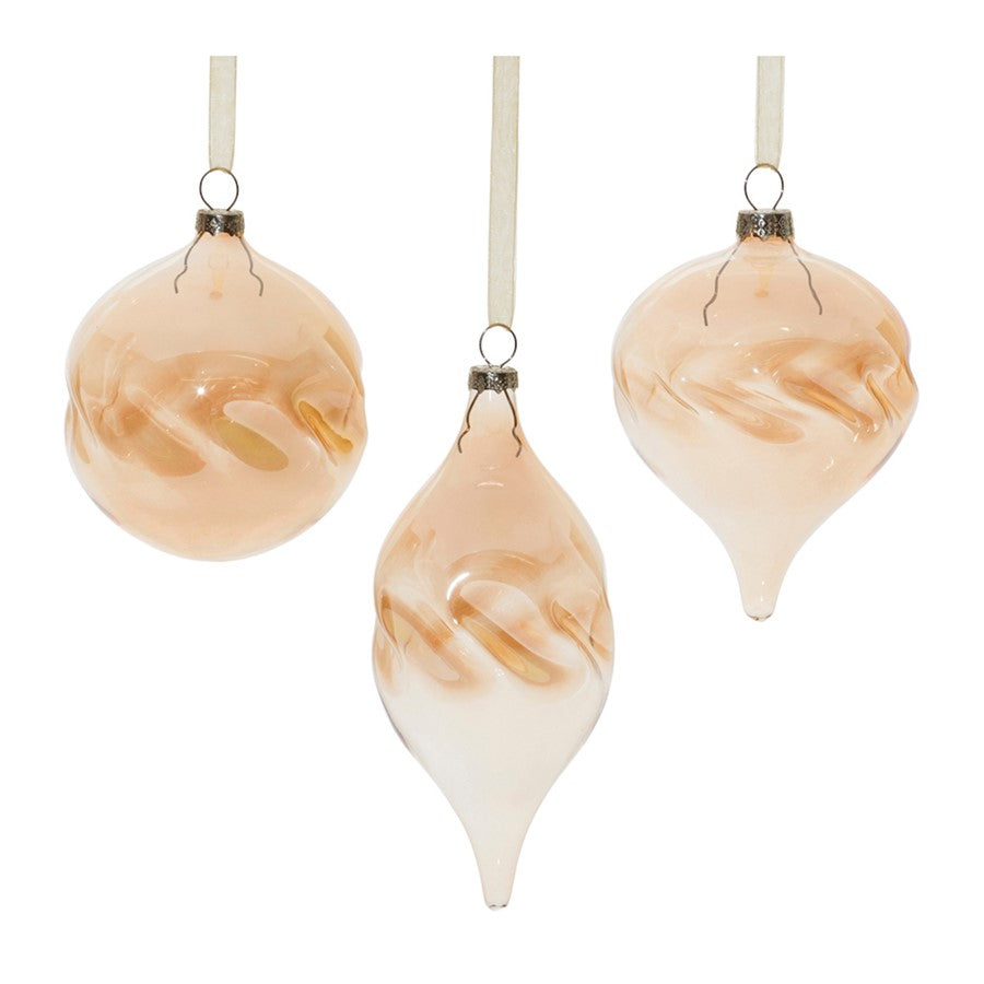 Melrose Amber Ombre Wavy Glass Ornament, Set of 12, Orange - 90670DS