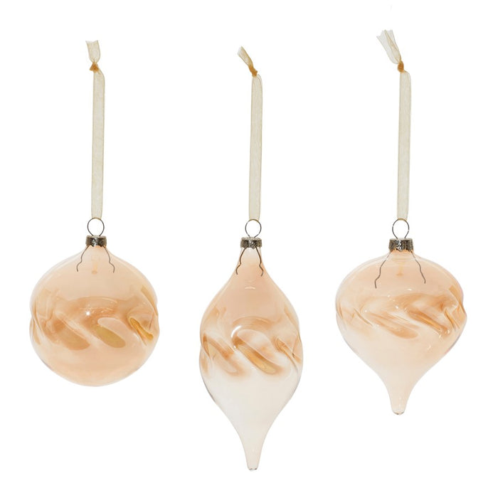 Melrose Amber Ombre Wavy Glass Ornament, Set of 12, Orange