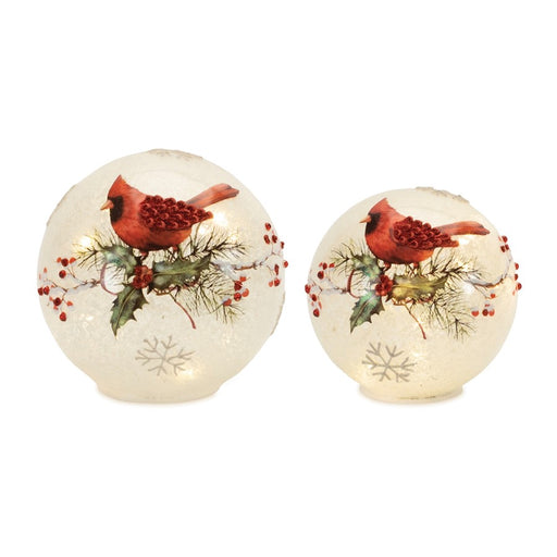 Melrose LED Frosted Cardinal Berry Globe, Set of 2, Red/White - 90688DS