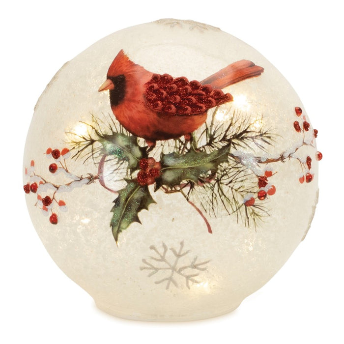 Melrose LED Frosted Cardinal Berry Globe, Set of 2, Red/White