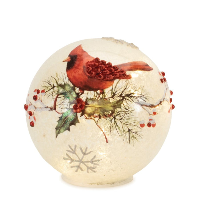 Melrose LED Frosted Cardinal Berry Globe, Set of 2, Red/White