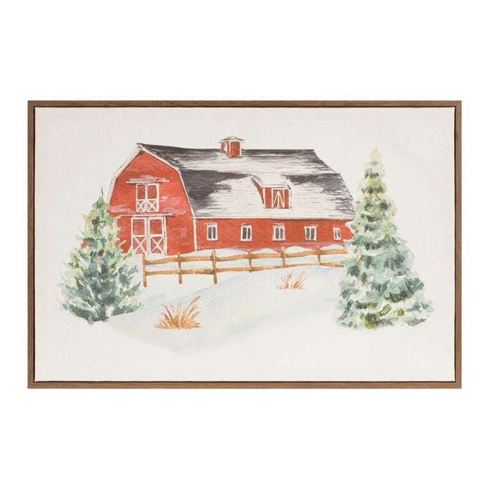 Melrose International Framed Winter Barn Print 24"L, White/Red/Green - 90690DS