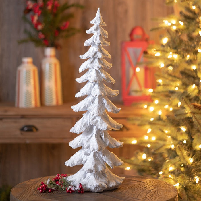Melrose Flocked Pine Tree/Carved Design 26"H, White/Silver
