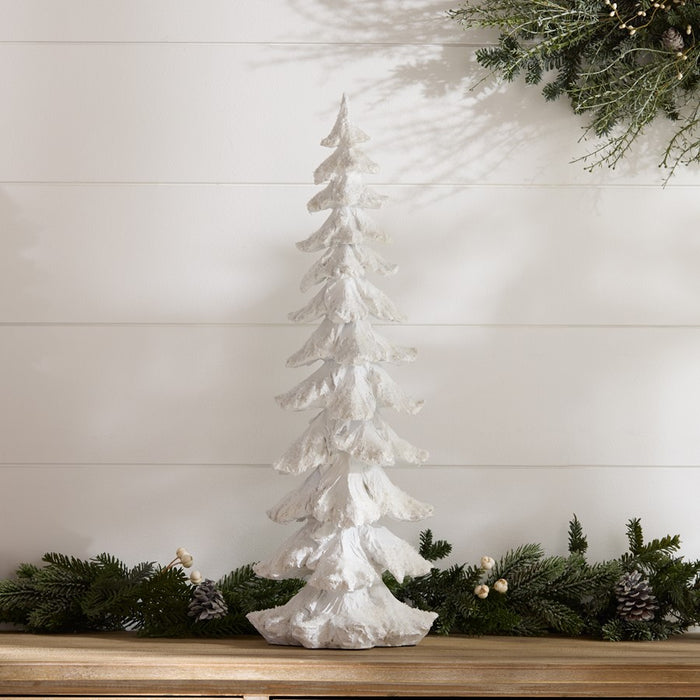 Melrose Flocked Pine Tree/Carved Design 26"H, White/Silver