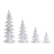 Melrose Flocked White Pine Tree/Carved Design, Set of 4, White - 90693DS