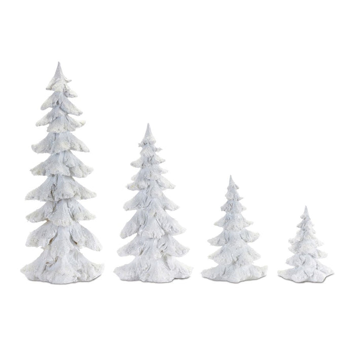 Melrose Flocked White Pine Tree/Carved Design, Set of 4, White - 90693DS