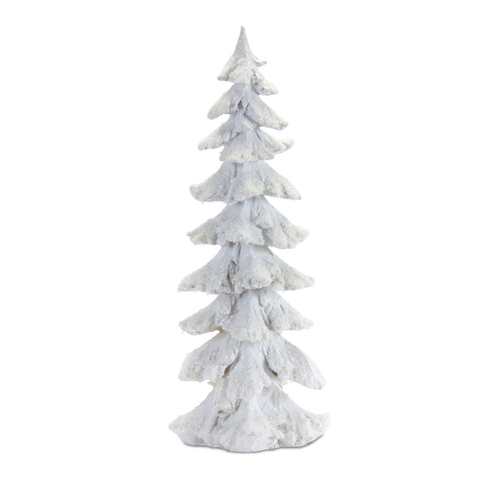 Melrose Flocked White Pine Tree/Carved Design, Set of 4, White