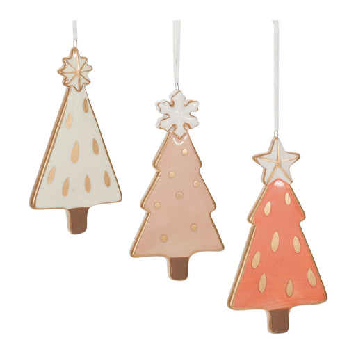 Melrose International Ceramic Pine Tree Ornament, Set of 6, Beige/Pink - 90694DS