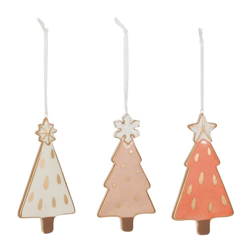 Melrose International Ceramic Pine Tree Ornament, Set of 6, Beige/Pink