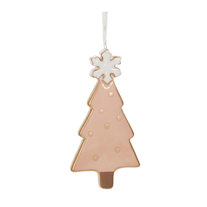 Melrose International Ceramic Pine Tree Ornament, Set of 6, Beige/Pink