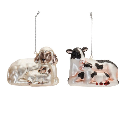 Melrose Frosted Glass Farm Animal Ornament, Set of 6, Black/White