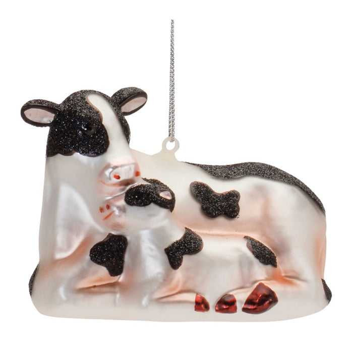 Melrose Frosted Glass Farm Animal Ornament, Set of 6, Black/White