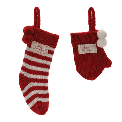 Melrose Knit Stocking/Mitten Sentiment Ornament, Set of 12, Red/White - 90704DS