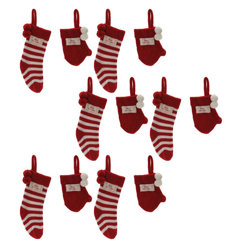 Melrose Knit Stocking/Mitten Sentiment Ornament, Set of 12, Red/White