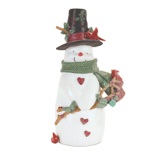 Melrose Glittered Snowman/Cardinals Figurine 8.25", White/Red/Green - 90710DS