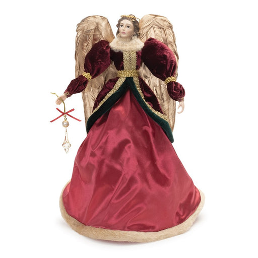 Melrose International Feathered Angel Tree Topper 17.75"H, Red/Gold - 90712DS