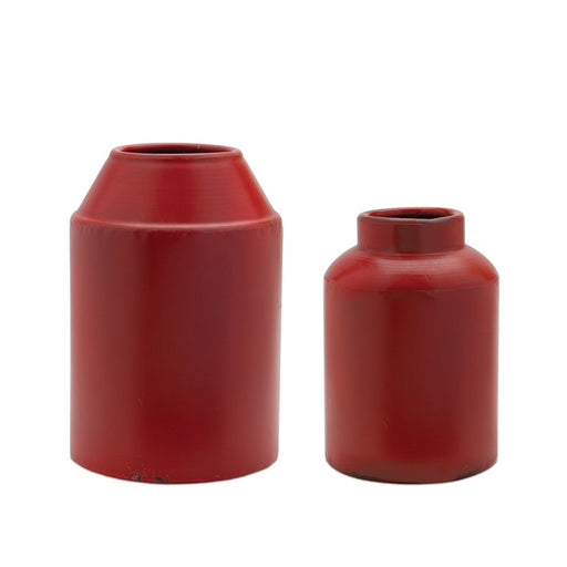 Melrose International Red Metal Vase, Set of 2 - 90714DS