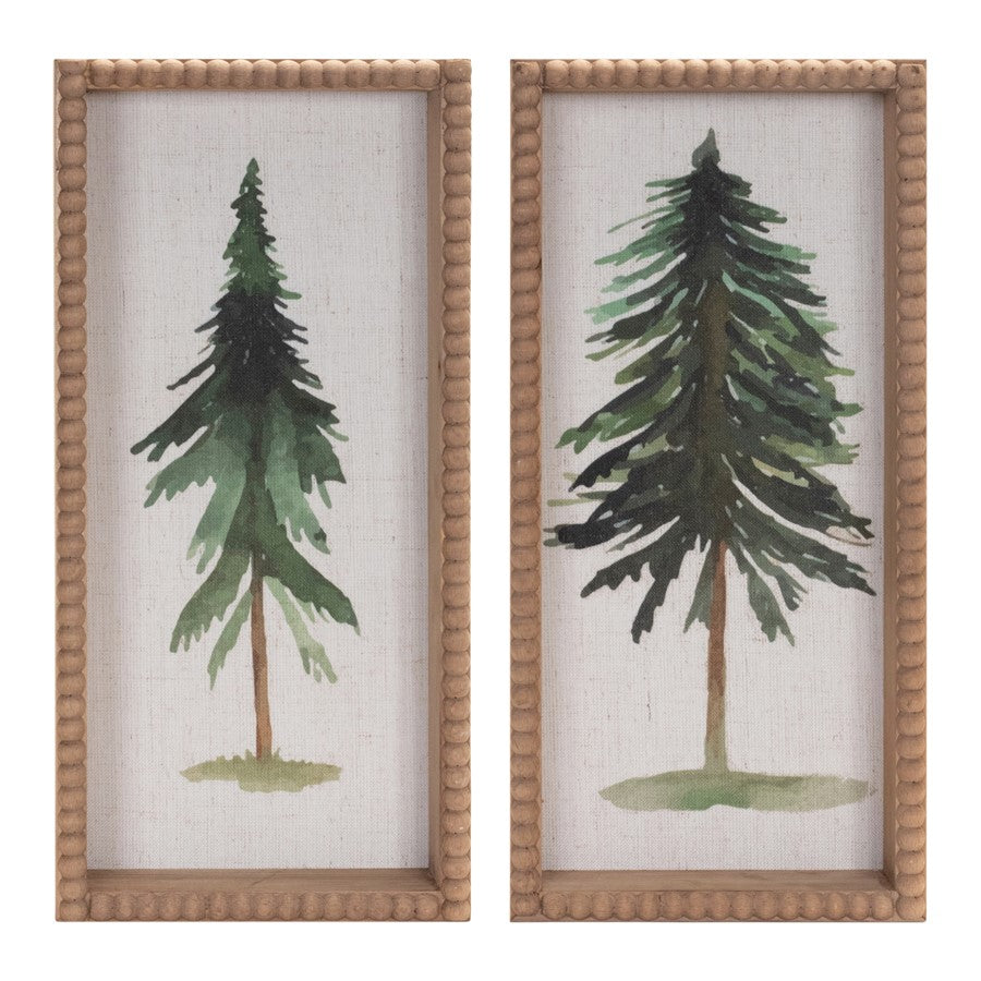 Melrose International Framed Pine Tree Plaque, Set of 2, Green/Beige - 90724DS