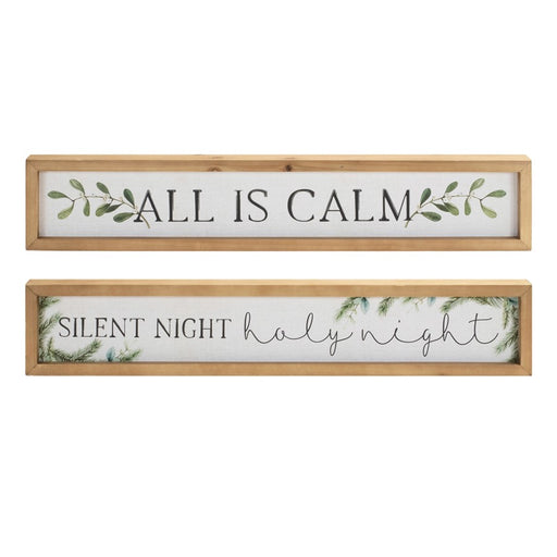 Melrose Framed Silent Night Sentiment Sign, Set/2, White/Green/Beige - 90725DS